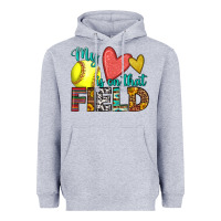Heather Grey my heart is on that field softball Heavyweight Hoodie - HRA Design Shop
