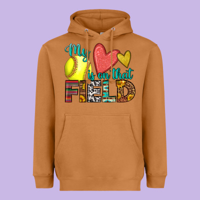 My Heart Is On That Field Softball Heavyweight Hoodie Designed By Hra Design Shop