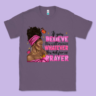 Classic Tee afro woman bun and religion faith prayer