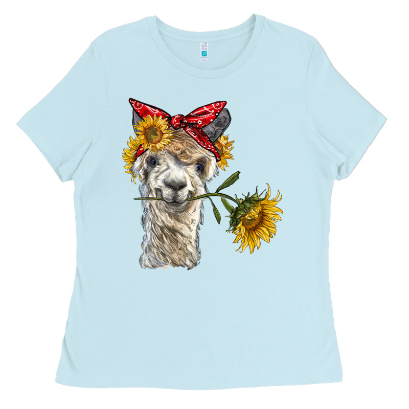Alpaca With Sunflowers And Bandana Ladies Tee by BarkalooDesign | Teevron