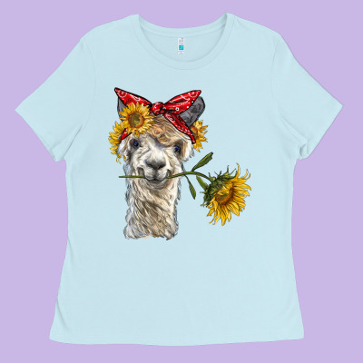 Alpaca With Sunflowers And Bandana Ladies Tee Designed By Barkaloodesign