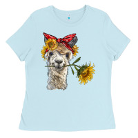 Baby Blue alpaca with sunflowers and bandana Ladies Tee - BarkalooDesign