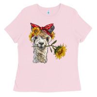 Bubblegum Pink alpaca with sunflowers and bandana Ladies Tee - BarkalooDesign