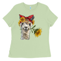 Matcha alpaca with sunflowers and bandana Ladies Tee - BarkalooDesign