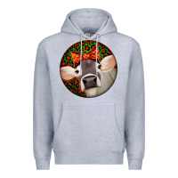 Heather Grey Christmas Cow, Premium Hoodie - Jasminsmagicworld