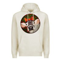 Oatmeal Heather Christmas Cow, Premium Hoodie - Jasminsmagicworld
