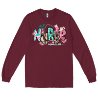 Burgundy floral nurse Long Sleeve Tee - RanaPortraitStore
