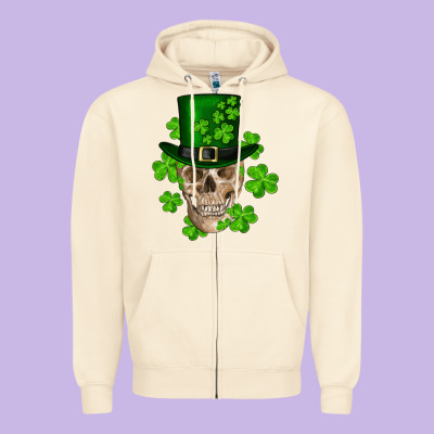 St. Patrick's Day Skull Zipper Hoodie Designed By Ranaportraitstore