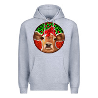Heather Grey Christmas Cow Premium Hoodie - Jasminsmagicworld