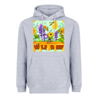 Heather Grey honeydrip bee lavender daisy sunflower seamless pa Heavyweight Hoodie - FaDigitalArtStudio