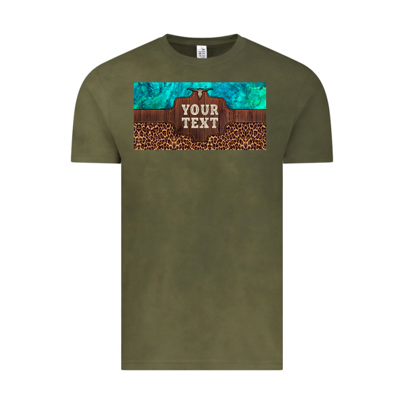 Preview Custom Name Turquoise Stone Leopard Bull Skull License Plate Vintage Tee by Artiststas | Teevron