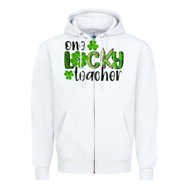 St. Patrick's Day One Lucky Teacher Zipper Hoodie by RanaPortraitStore | Teevron