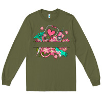 Army Green nurse flowers custom name design Long Sleeve Tee - RanaPortraitStore