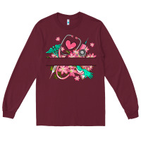 Burgundy nurse flowers custom name design Long Sleeve Tee - RanaPortraitStore