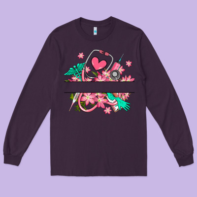 Long Sleeve Tee nurse flowers custom name design