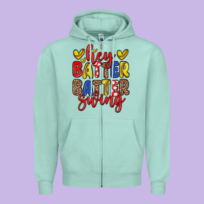 Hey Batter Batter Swing Softball Zipper Hoodie Designed By Zillion Design Studio