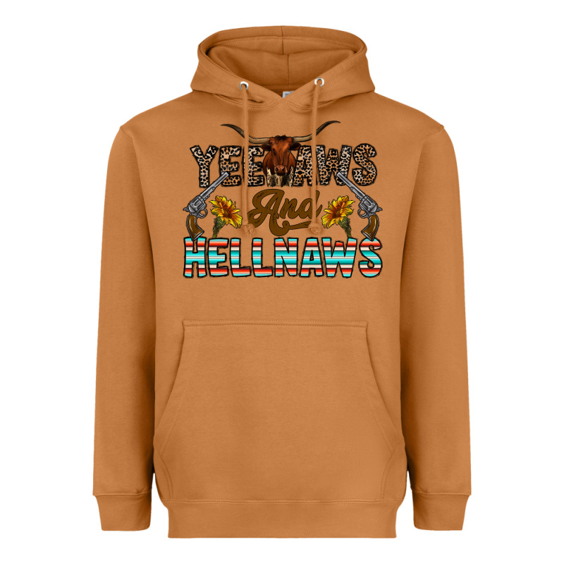Yeehaws And Hellnaws Heavyweight Hoodie by CowhideDigitalArt | Teevron