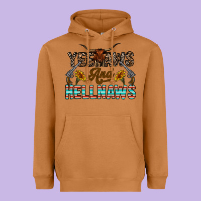 Yeehaws And Hellnaws Heavyweight Hoodie Designed By Cowhidedigitalart