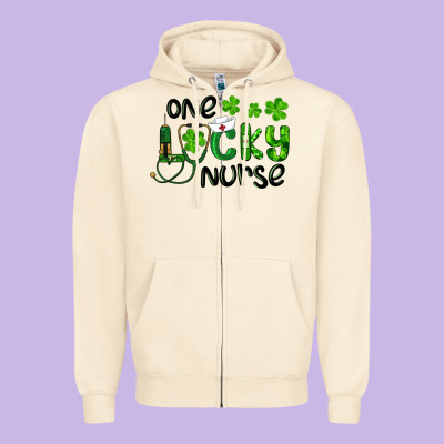 St. Patrick's Day One Lucky Nurse Zipper Hoodie Designed By Ranaportraitstore