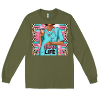 Army Green nurse life afro woman Long Sleeve Tee - RanaPortraitStore