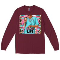 Burgundy nurse life afro woman Long Sleeve Tee - RanaPortraitStore
