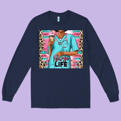 Long Sleeve Tee nurse life afro woman