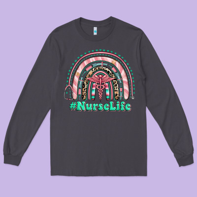 Long Sleeve Tee nurse life rainbow