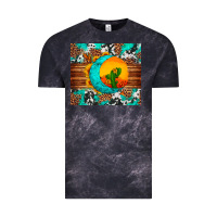 Cloud Black sunflower desert cactus turquoise crescent Vintage Tee - Artiststas