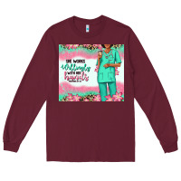 Burgundy she works willingly with her hands afro nurse Long Sleeve Tee - RanaPortraitStore
