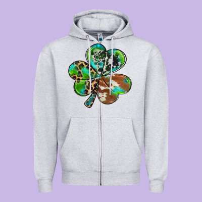Western Shamrock Zipper Hoodie Designed By Ranaportraitstore