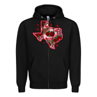 Black valentine' s day texas map with roses Zipper Hoodie - RanaPortraitStore