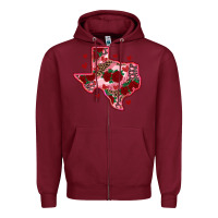 Burgundy valentine' s day texas map with roses Zipper Hoodie - RanaPortraitStore