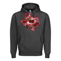 Charcoal Heather valentine' s day texas map with roses Zipper Hoodie - RanaPortraitStore