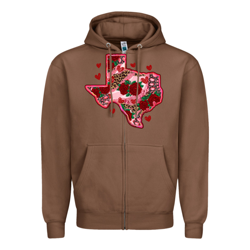 Valentine' S Day Texas Map With Roses Zipper Hoodie by RanaPortraitStore | Teevron