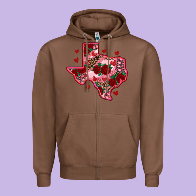 Valentine' S Day Texas Map With Roses Zipper Hoodie Designed By Ranaportraitstore
