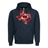 Navy valentine' s day texas map with roses Zipper Hoodie - RanaPortraitStore