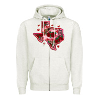 Oatmeal Heather valentine' s day texas map with roses Zipper Hoodie - RanaPortraitStore