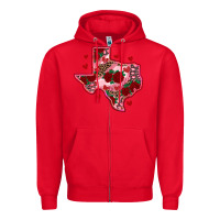 Red valentine' s day texas map with roses Zipper Hoodie - RanaPortraitStore
