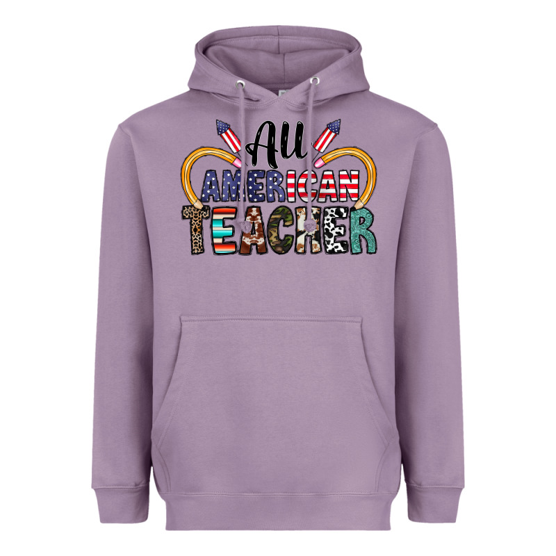 All American Teacher Heavyweight Hoodie by CowhideDigitalArt | Teevron