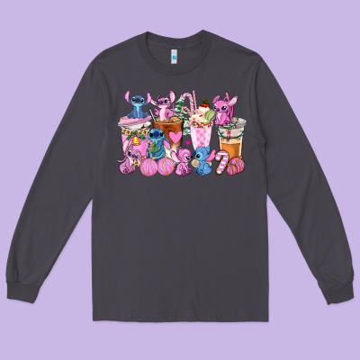 Stitch And Lilo Pink Christmas Coffee Cups Long Sleeve Tee Designed By Adodesignshop