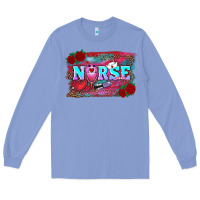 Colony Blue valentines day nurse with leopard and turquoise ba Long Sleeve Tee - RanaPortraitStore