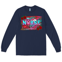 Navy valentines day nurse with leopard and turquoise ba Long Sleeve Tee - RanaPortraitStore