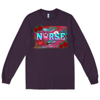 Plum valentines day nurse with leopard and turquoise ba Long Sleeve Tee - RanaPortraitStore