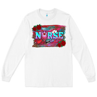 White valentines day nurse with leopard and turquoise ba Long Sleeve Tee - RanaPortraitStore
