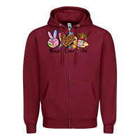 Burgundy peace love art Zipper Hoodie - texasbilliewilder