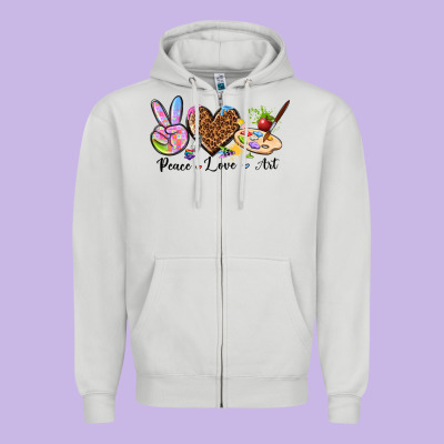Peace Love Art Zipper Hoodie Designed By Texasbilliewilder