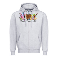 Heather Grey peace love art Zipper Hoodie - texasbilliewilder
