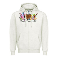 Oatmeal Heather peace love art Zipper Hoodie - texasbilliewilder