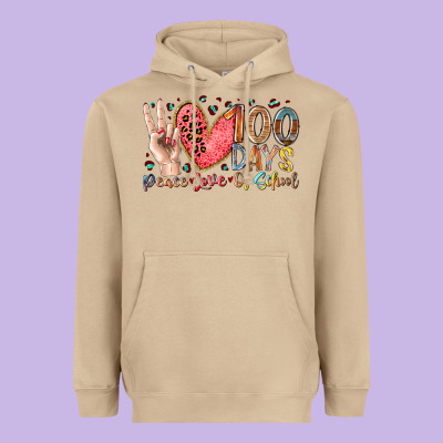 Peace Love 100 Days Of School Heavyweight Hoodie Designed By Racoondesign