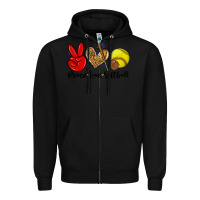 Black peace love softball Zipper Hoodie - Zillion Design Studio